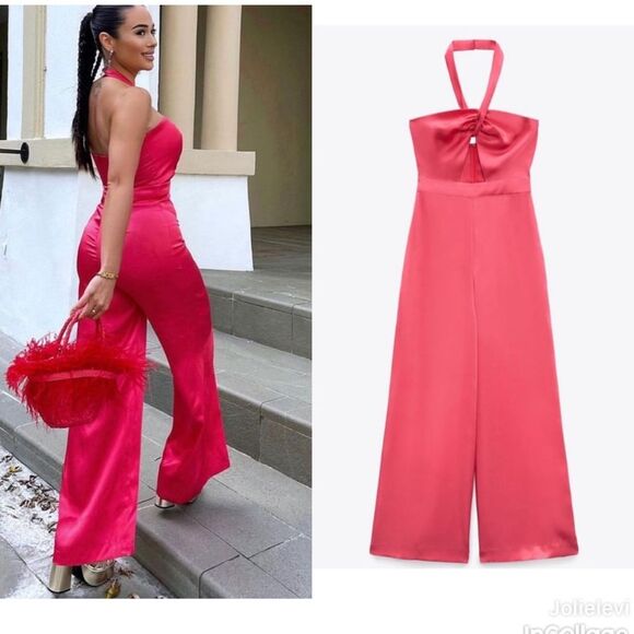 ZARA SATIN EFFECT CUT OUT JUMPSUIT - Picture 1 of 10